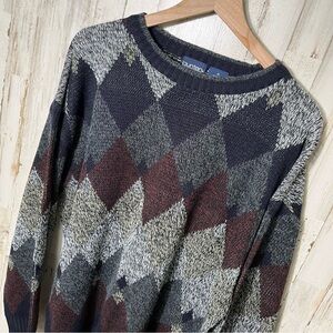 Vintage 90s‎ Grandpa Agryle Knit Acrylic Crewneck Sweater Quirky Mens XL